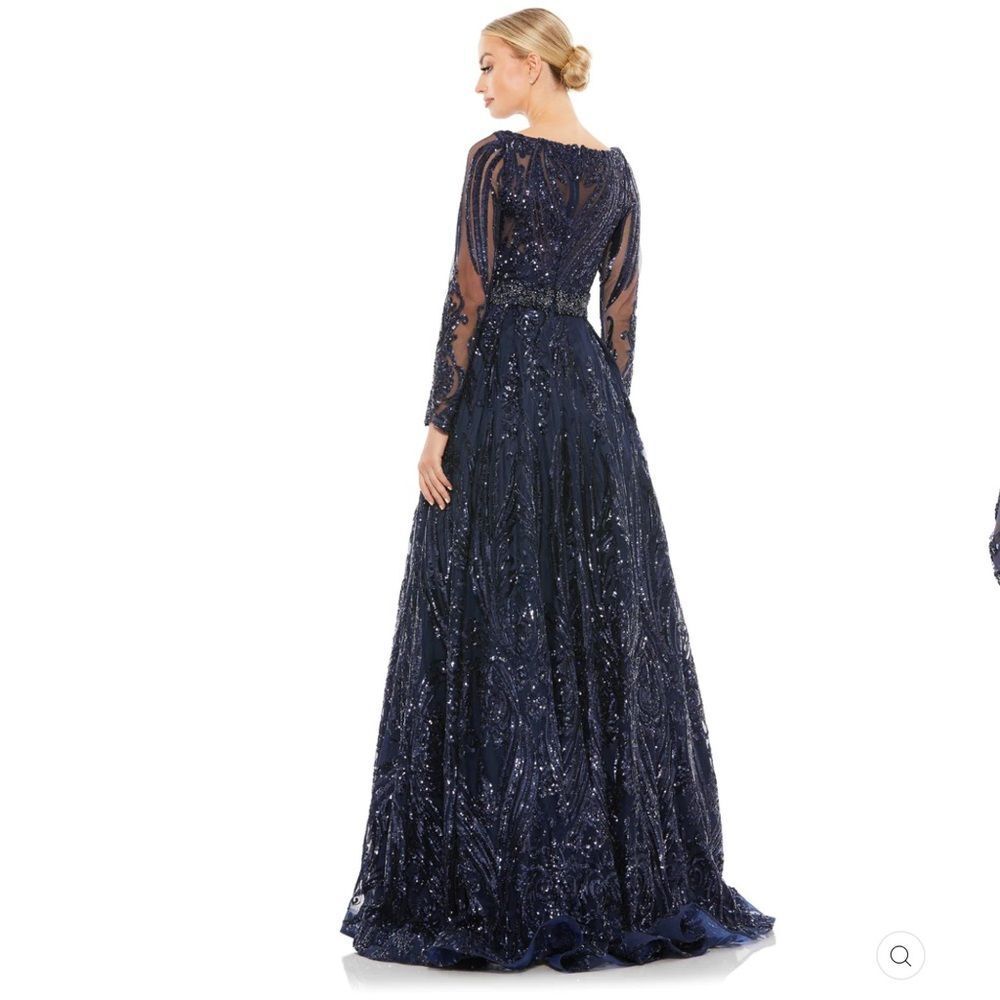 Mac Duggal Long Sleeve Embellished Evening Gown Midnight 18 Plus Size - Picture 3 of 11